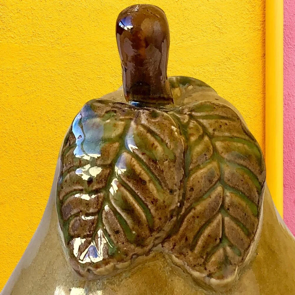 Ceramic Pear Fruit With Leaf Stem Decorative Figurine 7.6